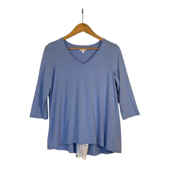 J. Jill Women's Pleat-Back Eyelet Cotton Modal V-Neck Pullover Top Size M Blue - Picture 2 of 9